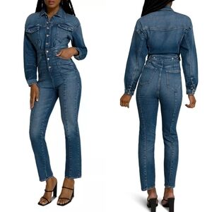 GOOD AMERICAN // committed to fit ls button front soft stretch denim jumpsuit